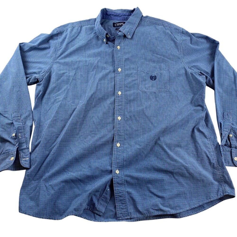 Chaps Mens Shirt XXL Blue Plaid Long Sleeve Button-Up